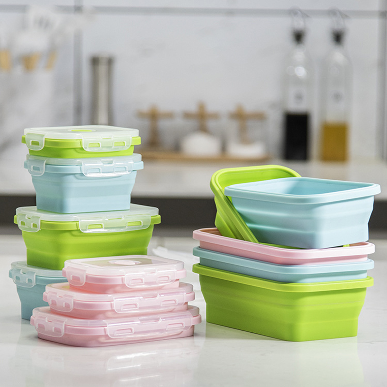 Bento Box - Siliconen lunchbox, voedselveilige opvouwbare container, magnetronbestendig,